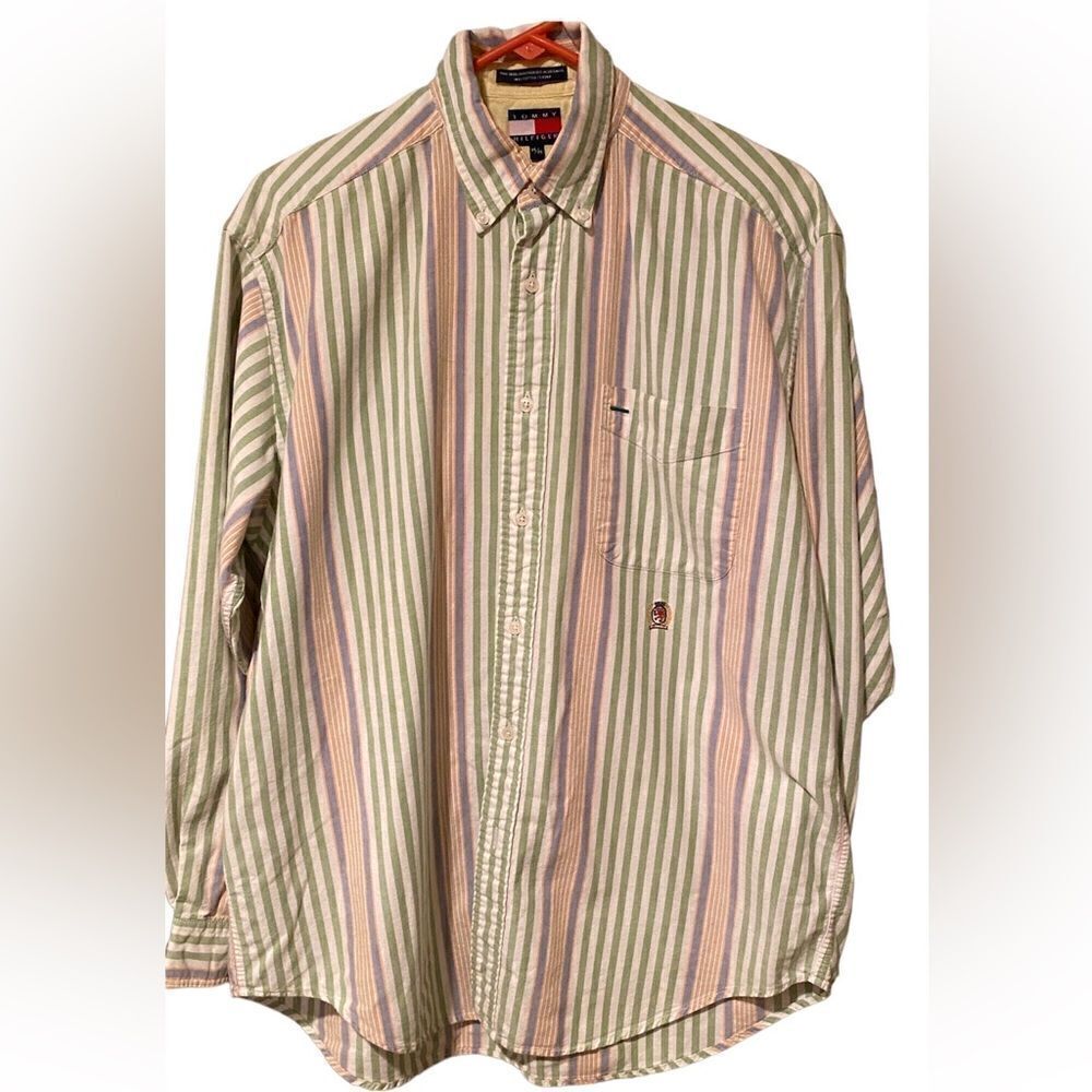 Tommy Hilfiger Vintage Stripe Long Sleeve Button Up Shirt Size Medium